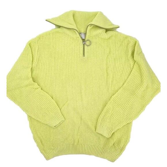 ASOS Unisex Oversized Neon Lemon Fisherman Rib Sweater Big Collar Size XS NEW - Picture 3 of 8